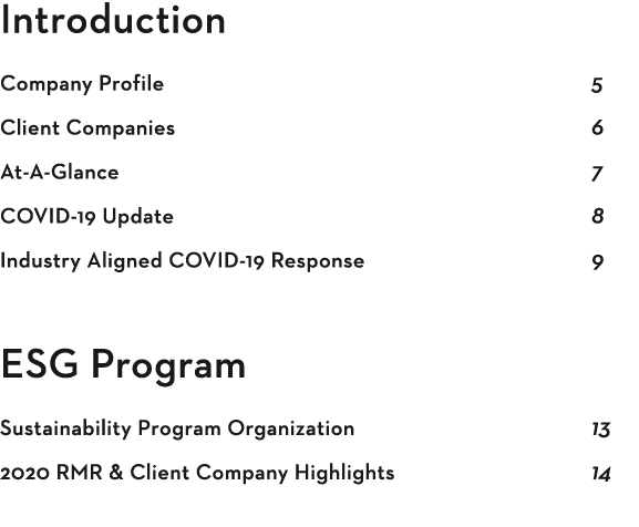 Introduction Company Profile 5 Client Companies 6 At-A-Glance 7 COVID-19 Update 8 Industry Aligned COVID-19 Response    