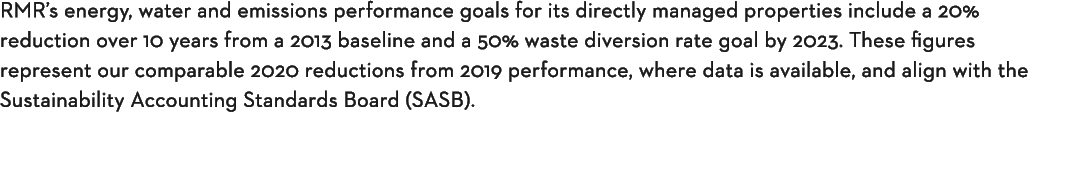 RMR s energy, water and emissions performance goals for its directly managed properties include a 20% reduction over    