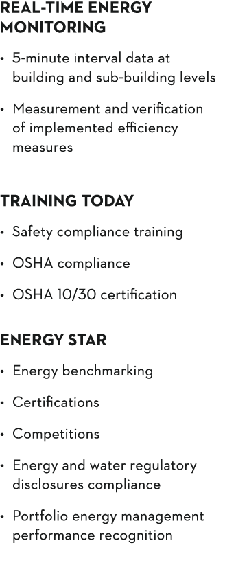Real-time Energy Monitoring   5-minute interval data at building and sub-building levels   Measurement and verificati   