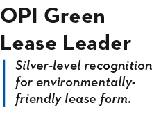 OPI Green Lease Leader Silver-level recognition for environmentally-friendly lease form 