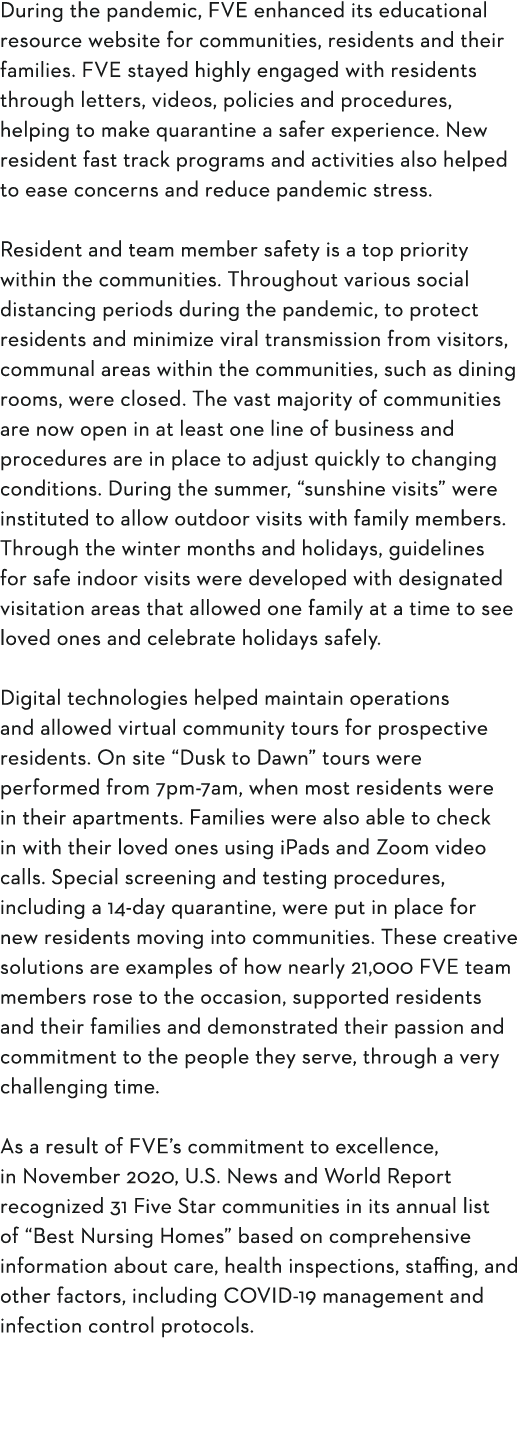 During the pandemic, FVE enhanced its educational resource website for communities, residents and their families  FVE   