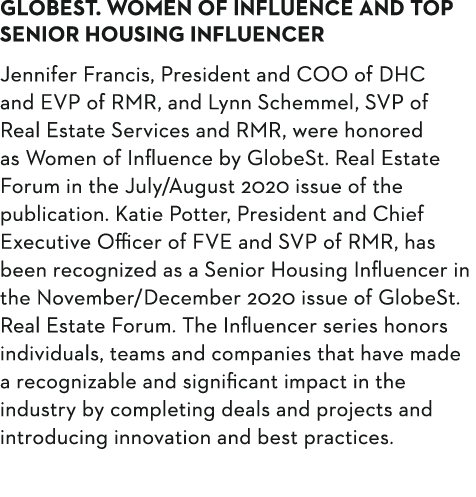 GlobeSt  Women of Influence and Top Senior Housing Influencer Jennifer Francis, President and COO of DHC and EVP of R   