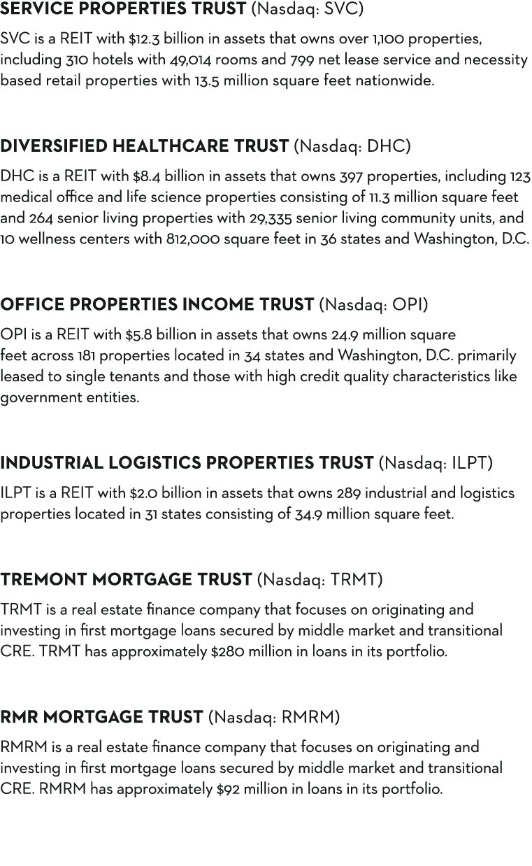 SERVICE PROPERTIES TRUST (Nasdaq: SVC)  SVC is a REIT with  12 3 billion in assets that owns over 1,100 properties, i   