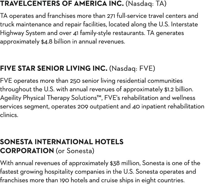 TRAVELCENTERS OF AMERICA INC  (Nasdaq: TA)  TA operates and franchises more than 271 full-service travel centers and    