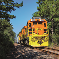 A Georgia Central Railway (GC) train hauls freight through eastern Georgia. Credit: Zane Williams